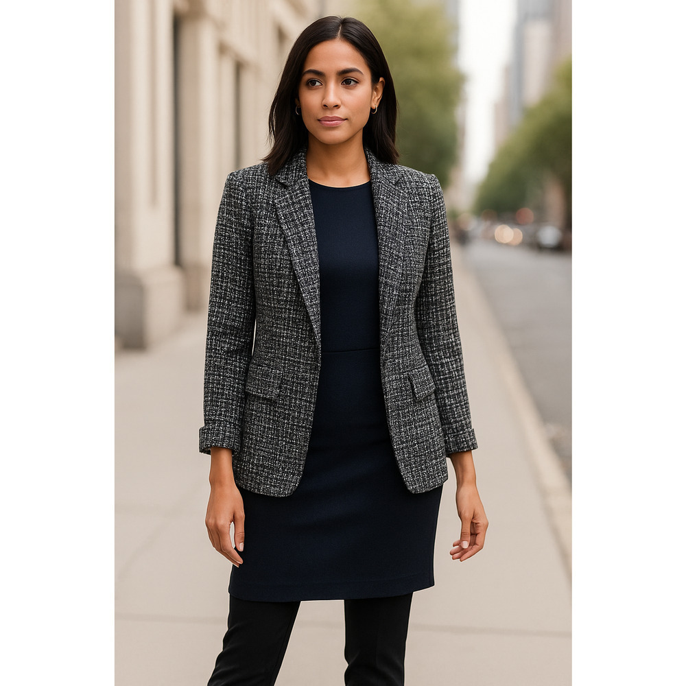 Nanette Lepore Blazer Large Very Black White Tweed Open Jacket Workwear NWT - Picture 1 of 13